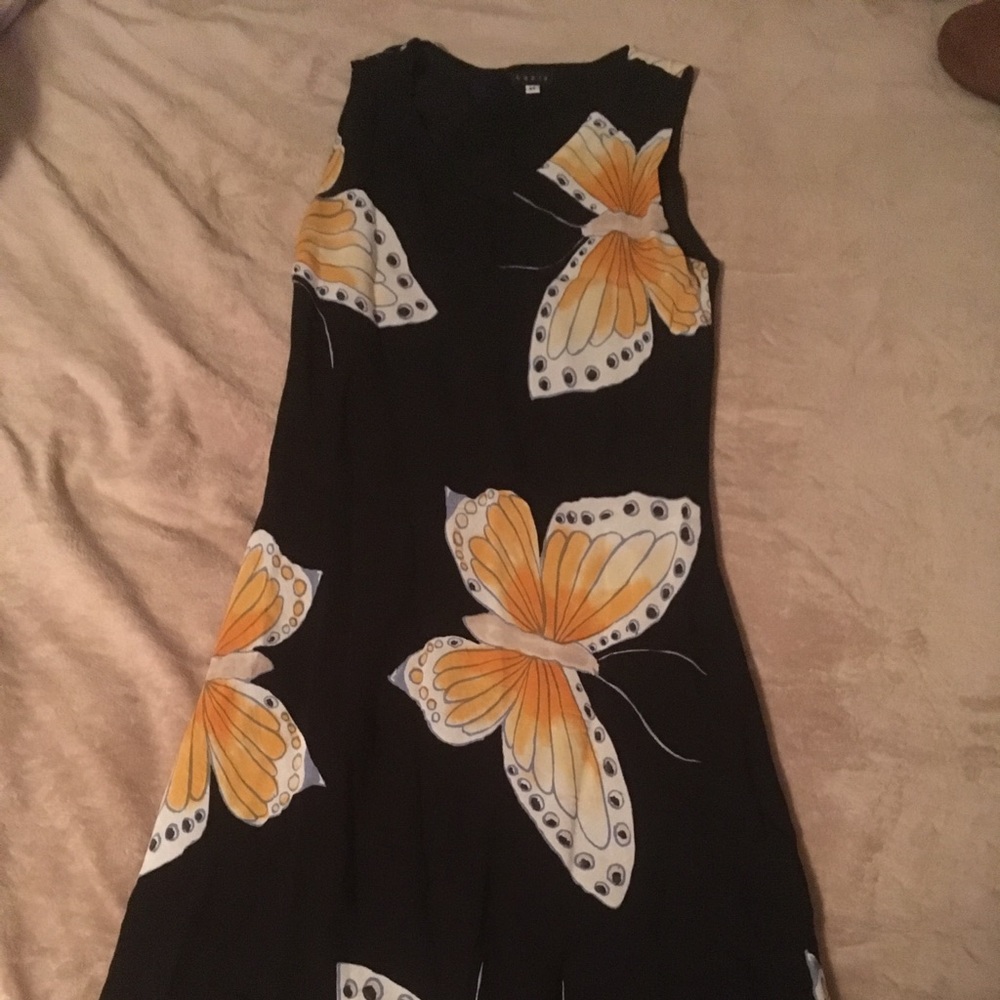 Black summer dress with yellow butterflies